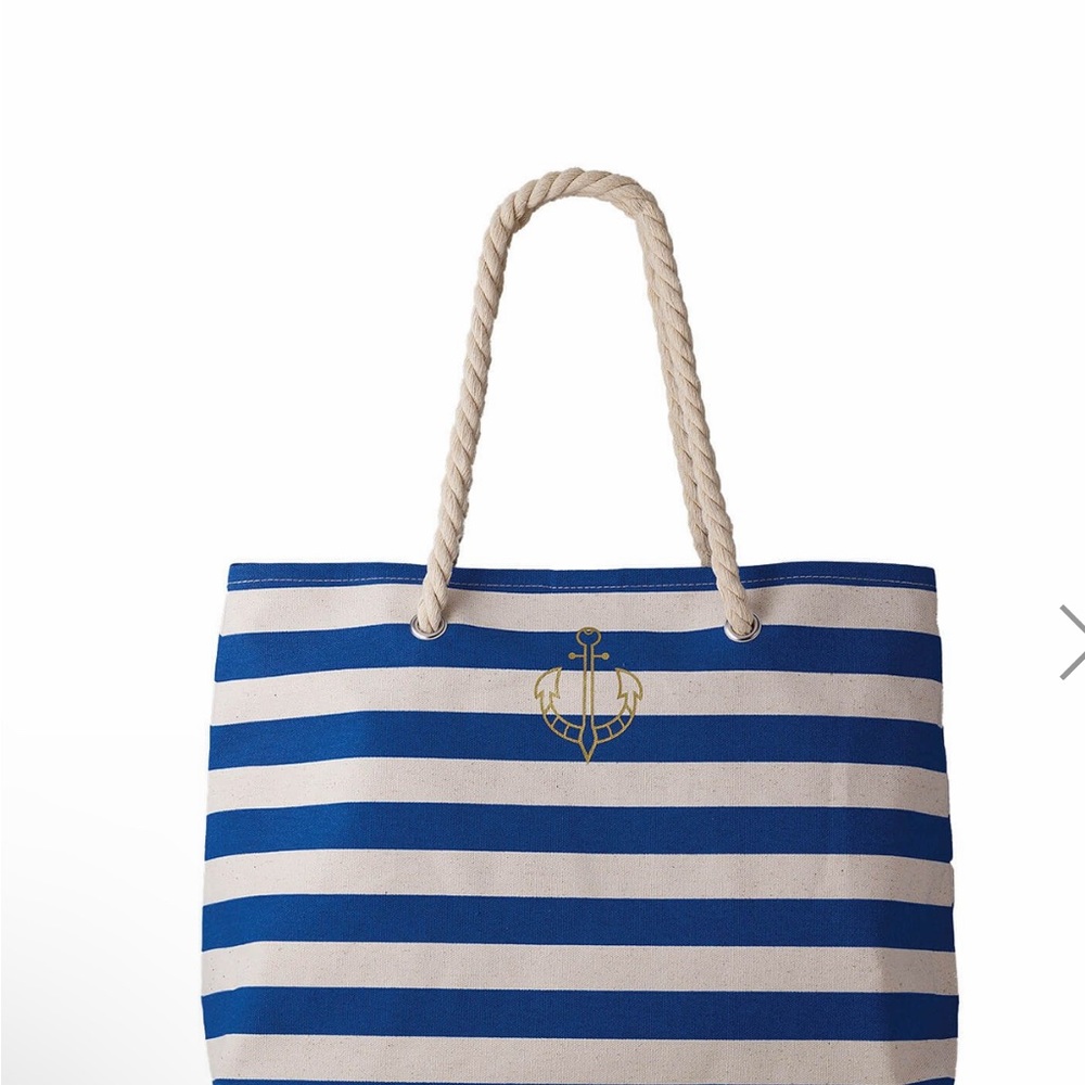 Avon Blue and White Striped Tote with Anchor
